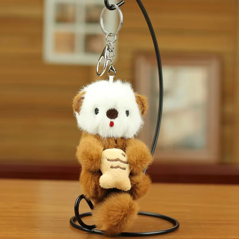Cute Otters Holding Fish Plush Pendant Keychain Stylish Backpack Keyrings Pendant Lovely School Bag Key Wallet Pendant Wholesale