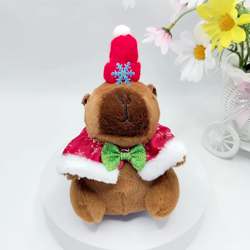 15Cm Cute Christmas Cloak Capybara Plush Doll Keychain Stuffed Guinea Pig Simulation Capibara Soft Doll Plush Animal Fluffty Toy