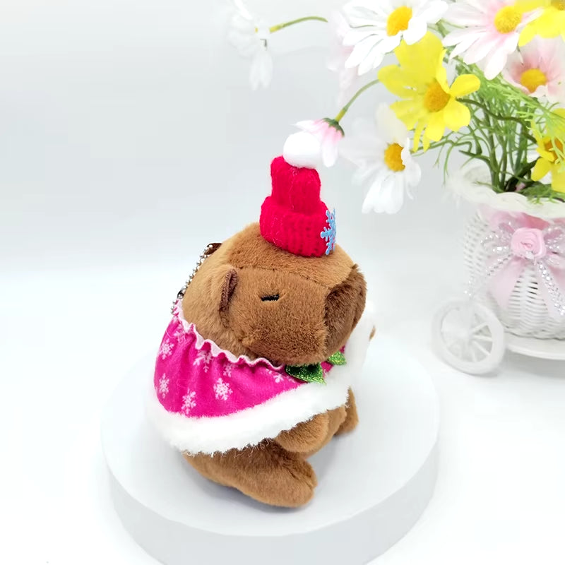 15Cm Cute Christmas Cloak Capybara Plush Doll Keychain Stuffed Guinea Pig Simulation Capibara Soft Doll Plush Animal Fluffty Toy