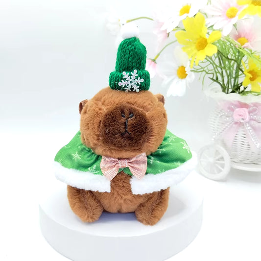 15Cm Cute Christmas Cloak Capybara Plush Doll Keychain Stuffed Guinea Pig Simulation Capibara Soft Doll Plush Animal Fluffty Toy