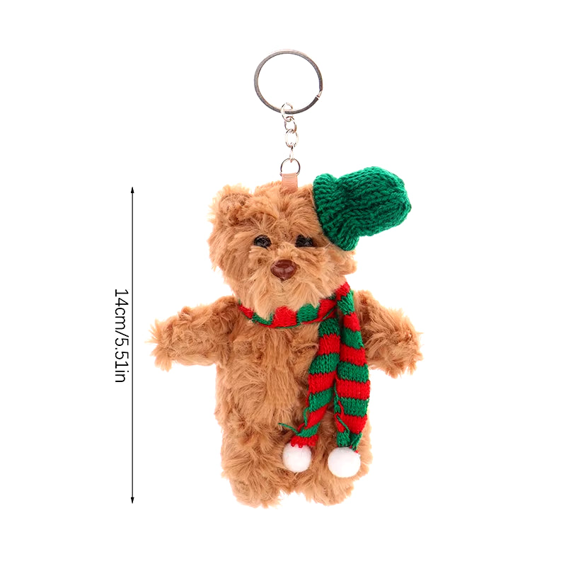 Christmas Bear Plush Toy Cartoon Bear Stuffed Keychain Plush Animal Keyring Cute Backpack Pendant Decoration Xmas Gifts